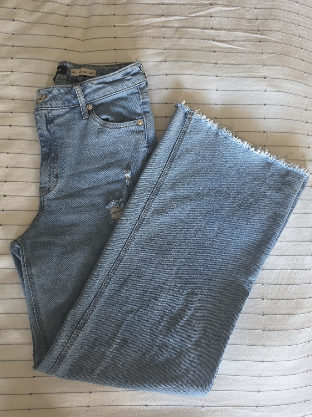 BCBGeneration Light Blue High Rise Wide-Leg Frayed Hem Jeans
